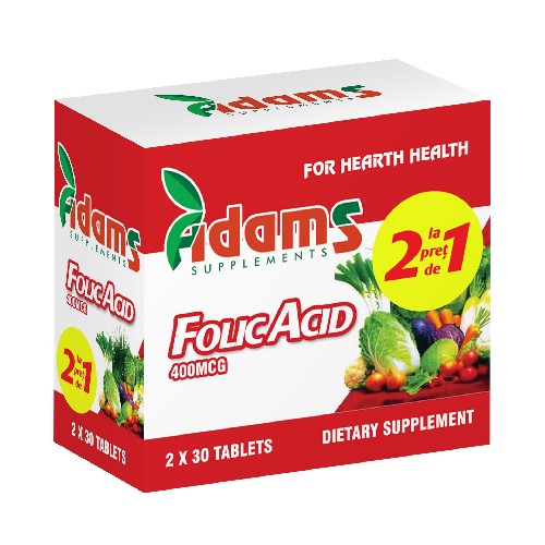 Pachet Acid Folic 400mcg 30tab Adams 1+1 GRATUIT vitamix.ro imagine noua reduceri 2022