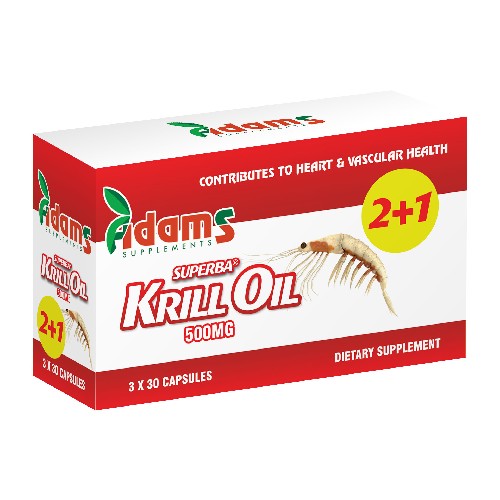 Pachet Krill oil 30 cps. 2+1, Adams Supplements