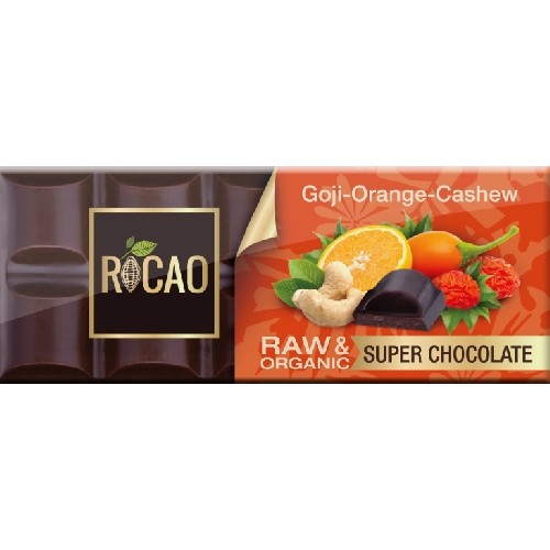 Ciocolata cu Goji, Portocale si Caju Raw Bio 38gr Rocao