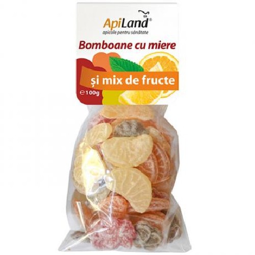 Bomboane Cu Miere si Mix De Fructe 100g Apiland vitamix.ro