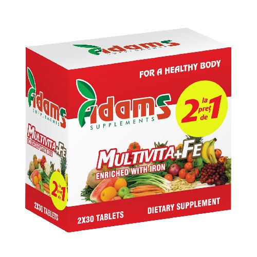 Pachet Multivita+Fe 30 tab. Adams 1+1 GRATIS vitamix.ro