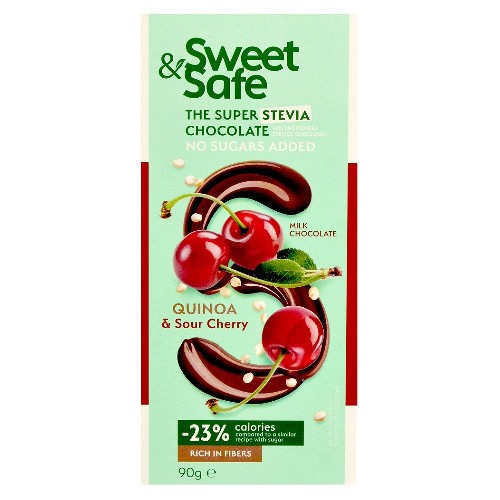 Ciocolata Lapte, cu Quinoa si Visine, Sweet & Safe, 90gr, Sly 126 2022