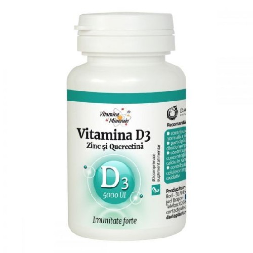 Vitamina D3 (5000Ui) Cu Zinc si Quercetina, 30cpr, Dacia Plant vitamix.ro