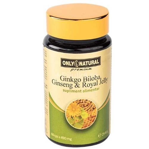 Ginkgo Ginseng Royal Jelly 60 cps Only Natural imagine produs la reducere