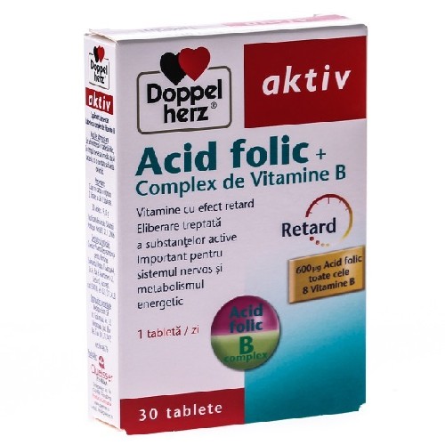 Acid Folic + Complex Vitamina B 30cpr Doppel Herz imagine produs la reducere