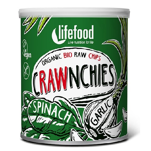 Chips Crawnchies cu Spanac si Usturoi Raw Bio 30gr Lifefood