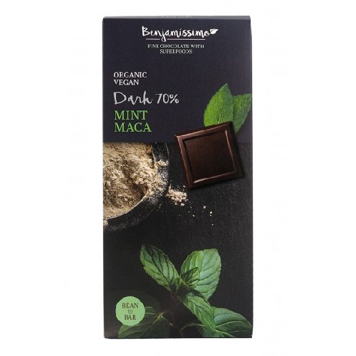 Ciocolata Neagra Bio 70% Menta si Maca, 70G, Benjamissimo