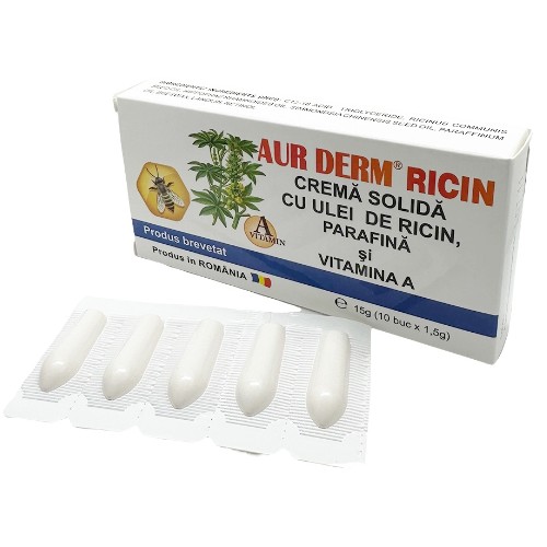 Supozitoare cu ulei de ricin, Aur Derm Ricin, 10 bucati, Elzin Plant