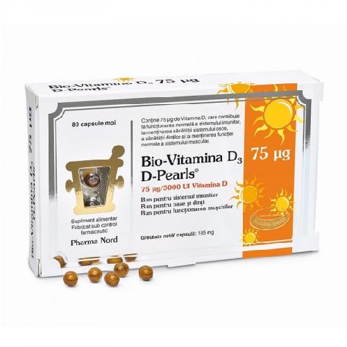 Bio-Vitamina D3 Pearls 3000UI, 80cps, Pharma Nord