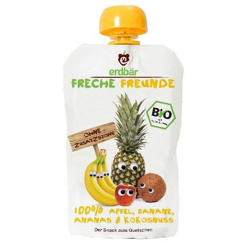 Piure de Mere, Banane, Ananas si Cocos Bio 100gr Erdbar imagine produs la reducere