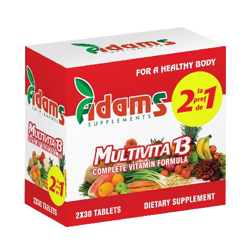 Pachet Multivita13, 1+1 GRATIS, 30 tab, Adams Supplements