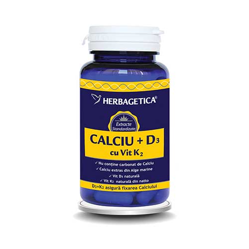 Calciu+D3+K2 60cps Herbagetica