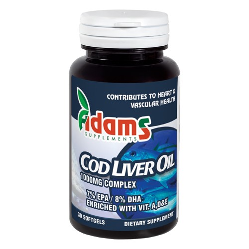 Cod Liver Oil (Ulei din ficat de cod) 1000mg 30cps Adams vitamix.ro imagine noua reduceri 2022