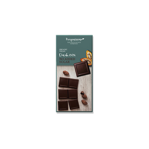 Ciocolata Bio Neagra 80% Fara Zahar, 70G, Benjamissimo