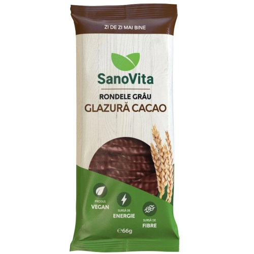 Rondele din Grau Expandat cu Glazura de Cacao 66g Sanovita