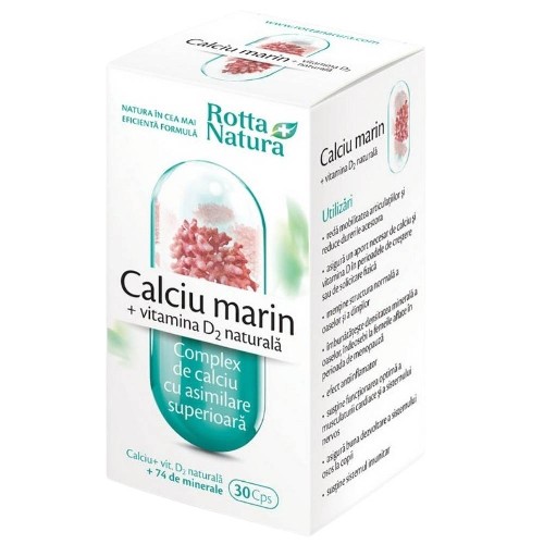 Calciu marin + Vitamina D2 naturala, 30cps, Rotta Natura