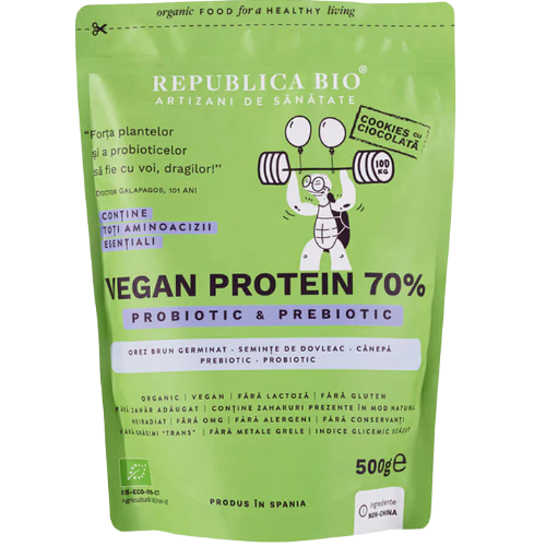 Vegan Protein 70% Probiotic & Prebiotic Cookies Cu Ciocolata Eco 500g Republica Bio