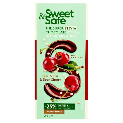 Ciocolata Lapte, cu Quinoa si Visine, Sweet & Safe, 90gr, Sly