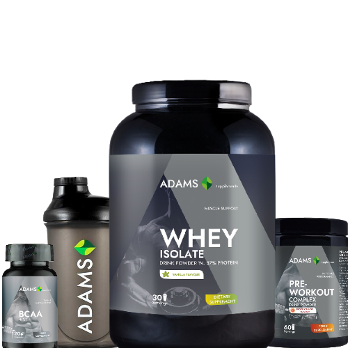 Pachet Izolat vanilie + BCAA + PreWorkout + Shaker