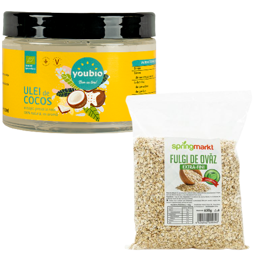 Pachet Ulei de Cocos organic 500ml, Youbio + Fulgi de ovaz 650gr