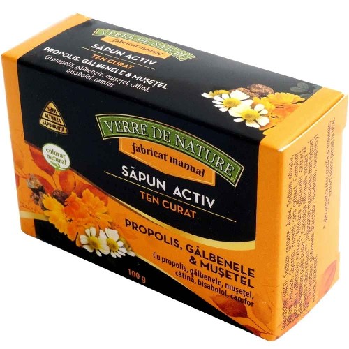 Sapun Activ - Ten Curat cu Propolis, Galbenele & Musetel, 100g, Verre De Nature