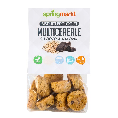 Biscuiti Bio Multicereale cu Ciocolata si Ovaz,100gr,springmarkt