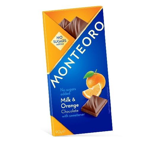 Ciocolata cu Lapte,Portocale,fara Zahar 90g Monteoro