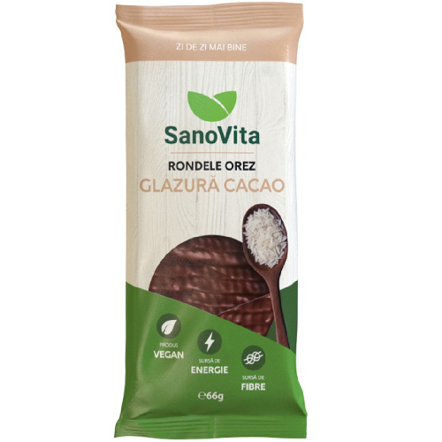 Rondele din Orez Expandat cu Glazura de Cacao 66g Sanovita