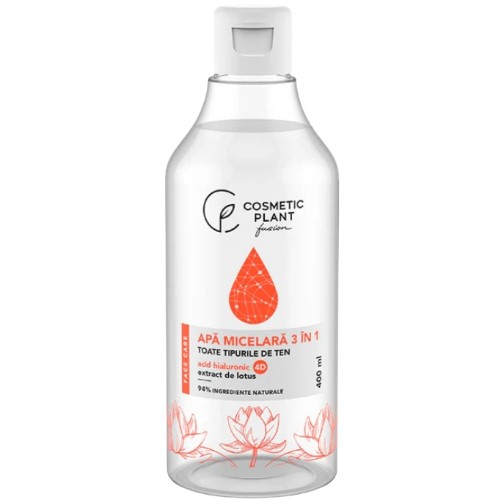 Apa Micelara 3in1, Hialuronic 4D & Extract de Lotus, 400ml, Cosmetic Plant