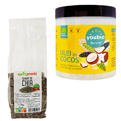 Pachet Ulei de Cocos organic 250ml, Youbio + Seminte chia