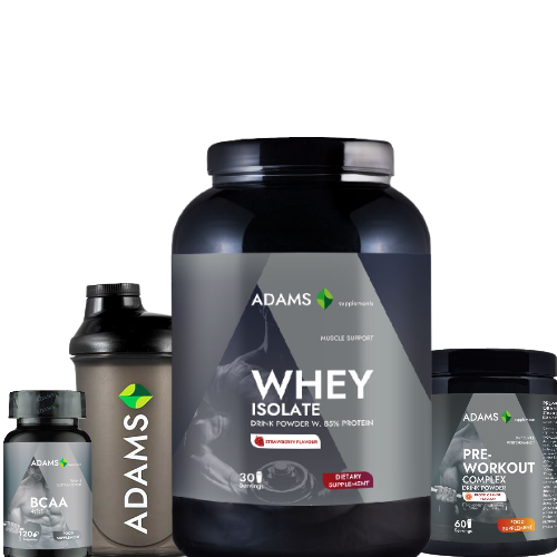 Pachet Izolat capsuni + BCAA + PreWorkout + Shaker