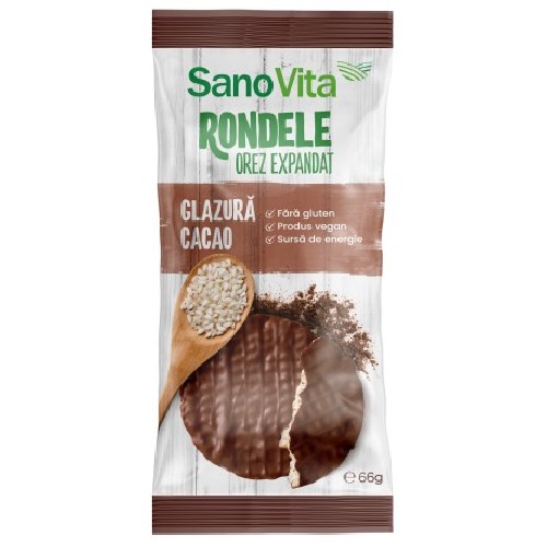 Rondele din Grau Expandat cu Glazura de Cacao 66g Sanovita